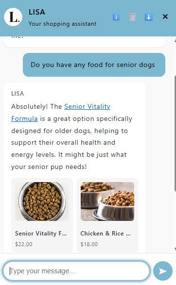 LISA AI showing senior dog food recommendations